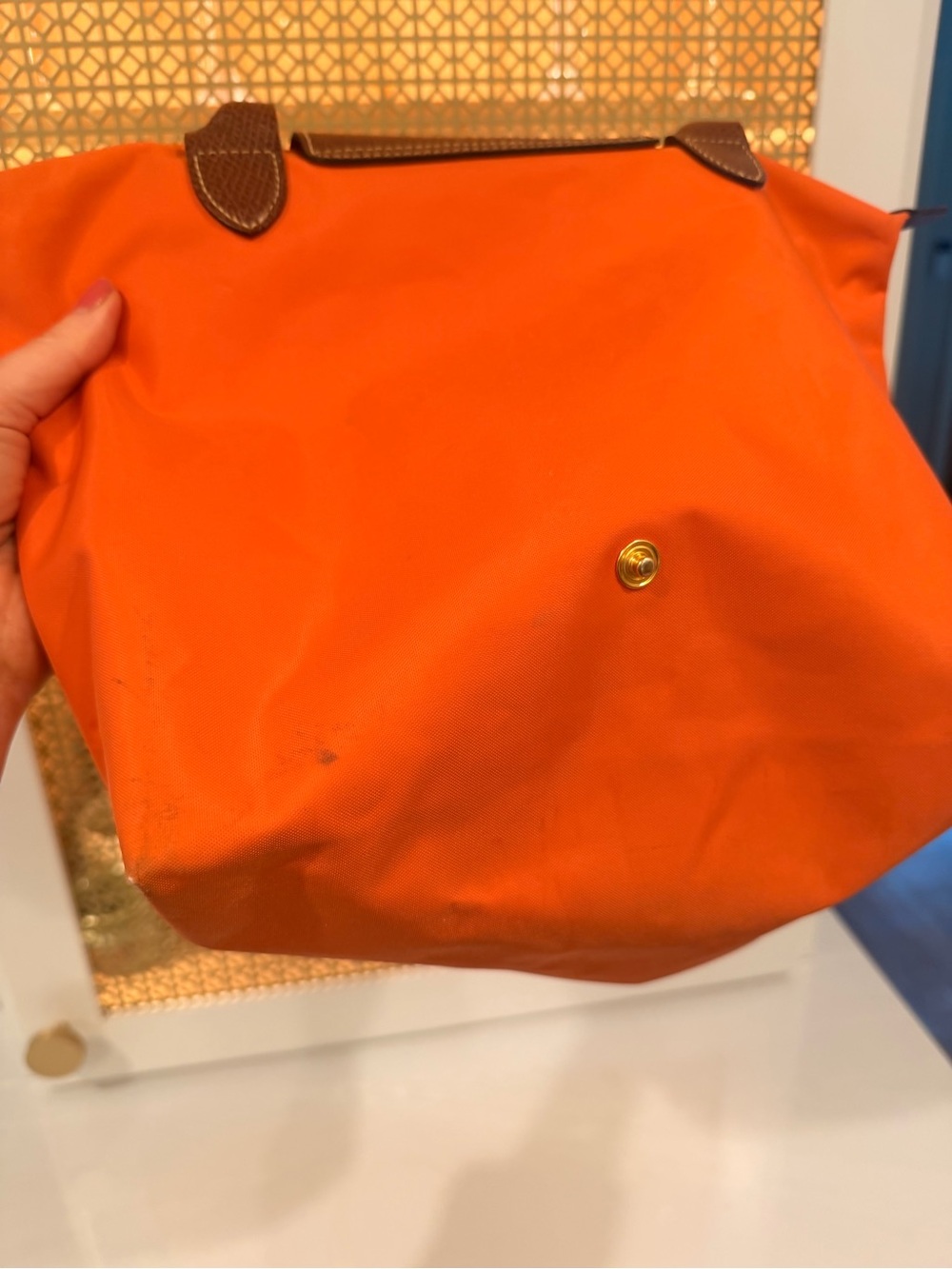 Longchamp Orange Tote Bag with Brown Trim - Classic Women's Shoulder Bag - Picture 11 of 13